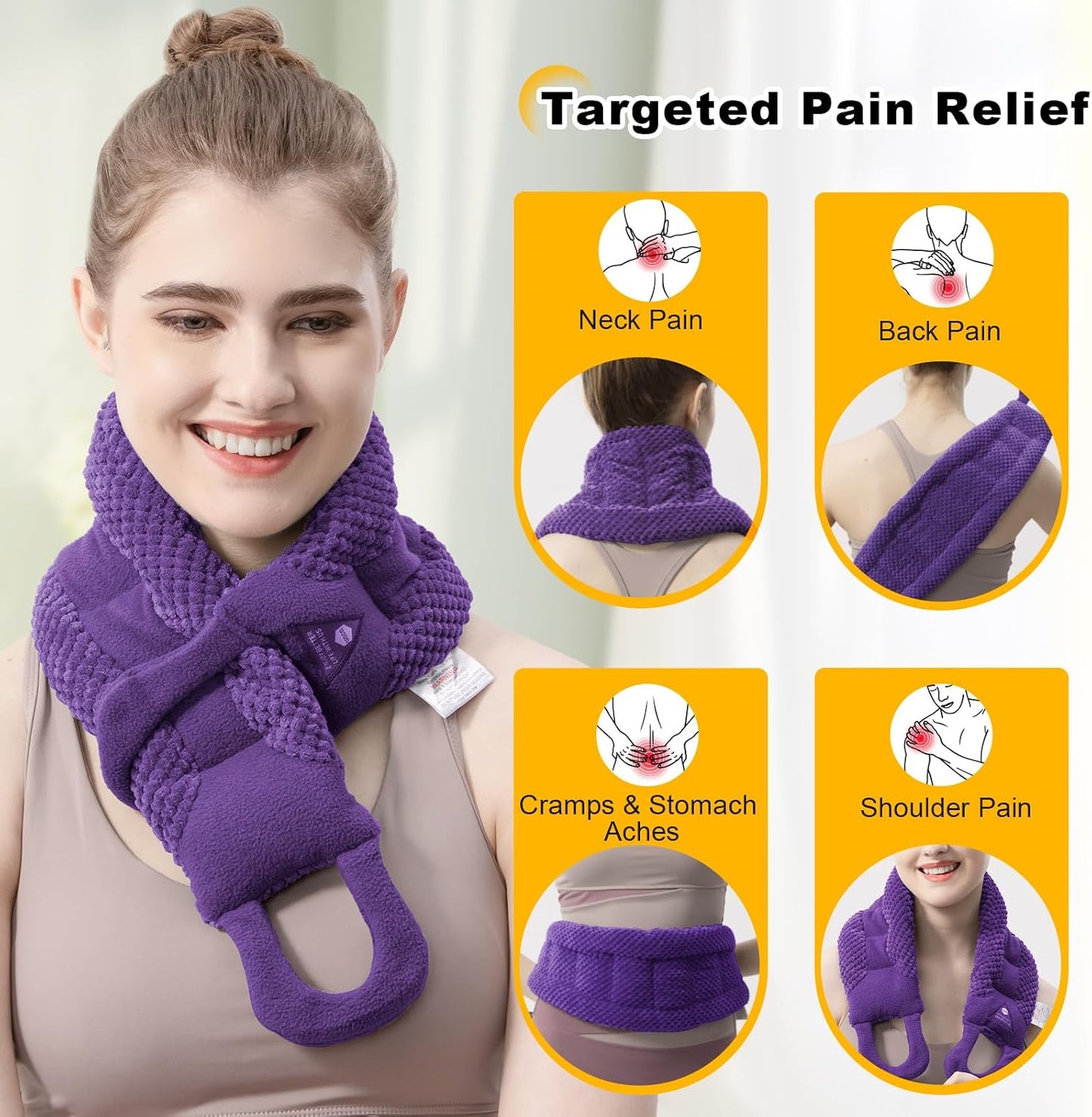 UNCN Long Wide Heating Pad for Neck and Shoulders Back 33x5.9 Microwavable Large Moist Heat Pack Warm Hot Compress Neck Wrap Weighted Bag Massage Reusable Herbal Nature Calming Portable 1.95Pounds