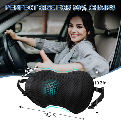 Lumbar Support Pillow for Car, Ergonomic Back Cushion with Strap, Memory Foam Lower Back Support Cushion for Driving, Lumbar Pillow for Pain Relief, for Office Chair, Long Sitting (Black 4D Mesh)