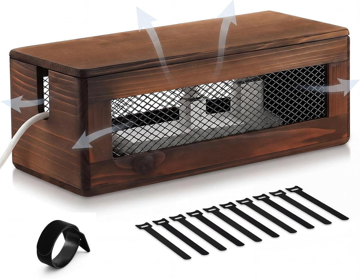 Chunful 13 Inch Cable Management Box, Wood Cord Hider Organizer with Magnetic Lid & Organizer for Power Strip, TV Wires & Desk Cable Storage, Ventilation Hide Floor Cables