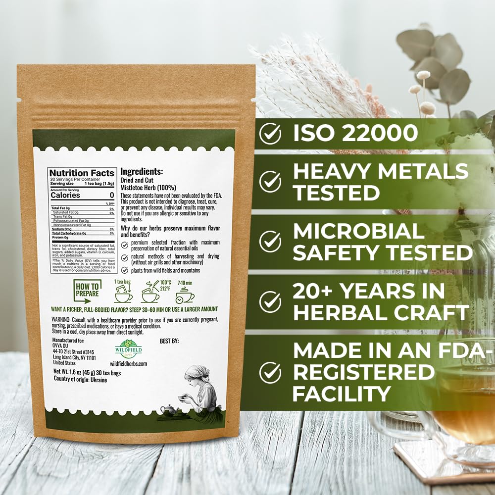 30 Bags Dried Mistletoe Herb Tea (Viscum) - 30 Count 1.5g Tea Bags Mistletoe Herb Muerdago