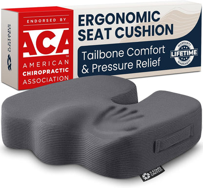 5 STARS UNITED Seat Cushion - Memory Foam Chair Cushion for Tailbone Pain Relief - Ergonomic Support for Coccyx, Sciatica & Butt - Office, Desk & Gaming Chair, Car Seat, Wheelchair, Black Suede