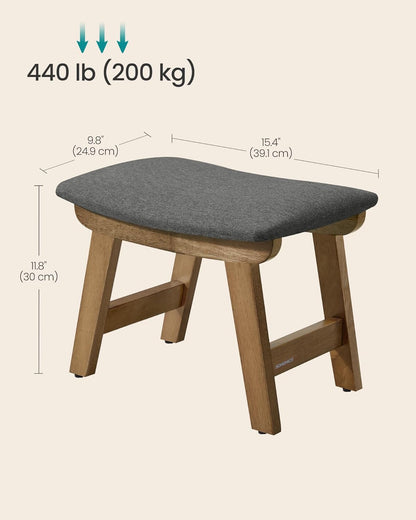 SONGMICS Foot Stool Ottoman, Padded Foot Rest Under Desk with Solid Wood Frame, Removable Cover, for Living Room, 9.8 x 15.4 x 11.8 Inches, Summer Sand and Brown ULSF052LF01