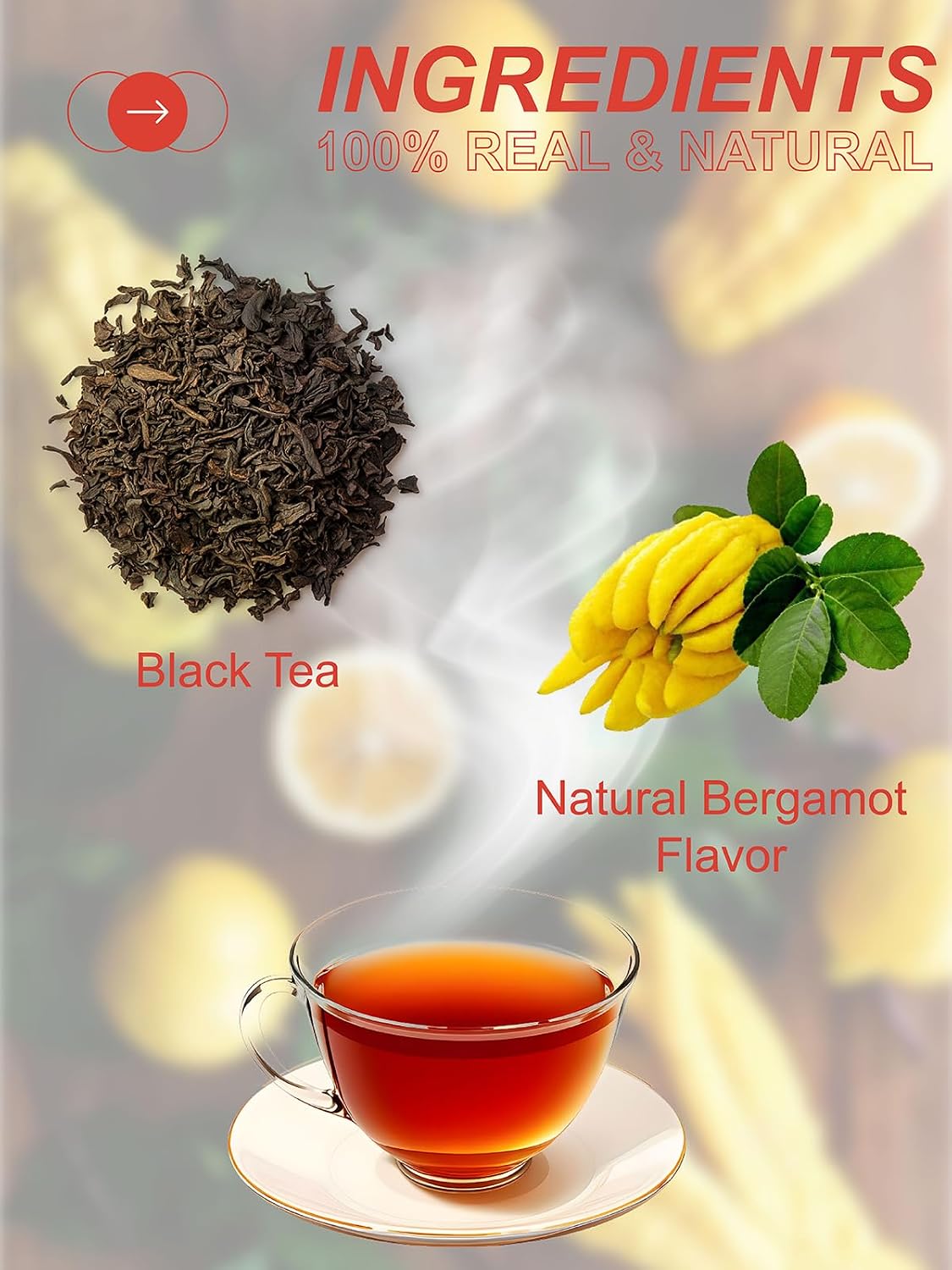 TeeLux Earl Grey Black Tea Bags, Bergamot Citrus Aroma, Smooth Taste, 100ct