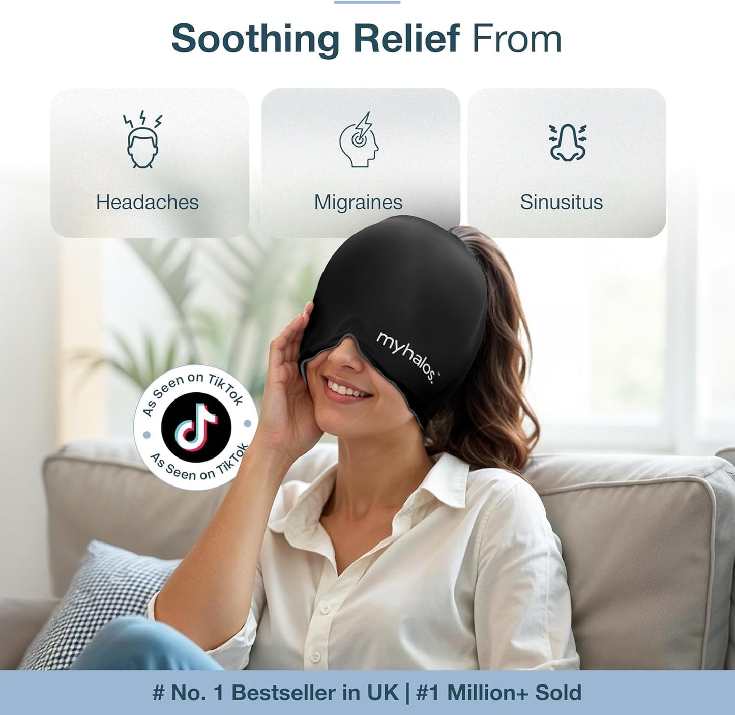 Myhalos® Migraine Relief Cap, Ice Hat for Migraines, Headache Relief Cap, 30% More Gel, Hot & Cold Therapy Head Ice Pack, Cooling Headache Hat, Tension Wrap, Hangover Cap, Ice Face Mask, FSA|HSA