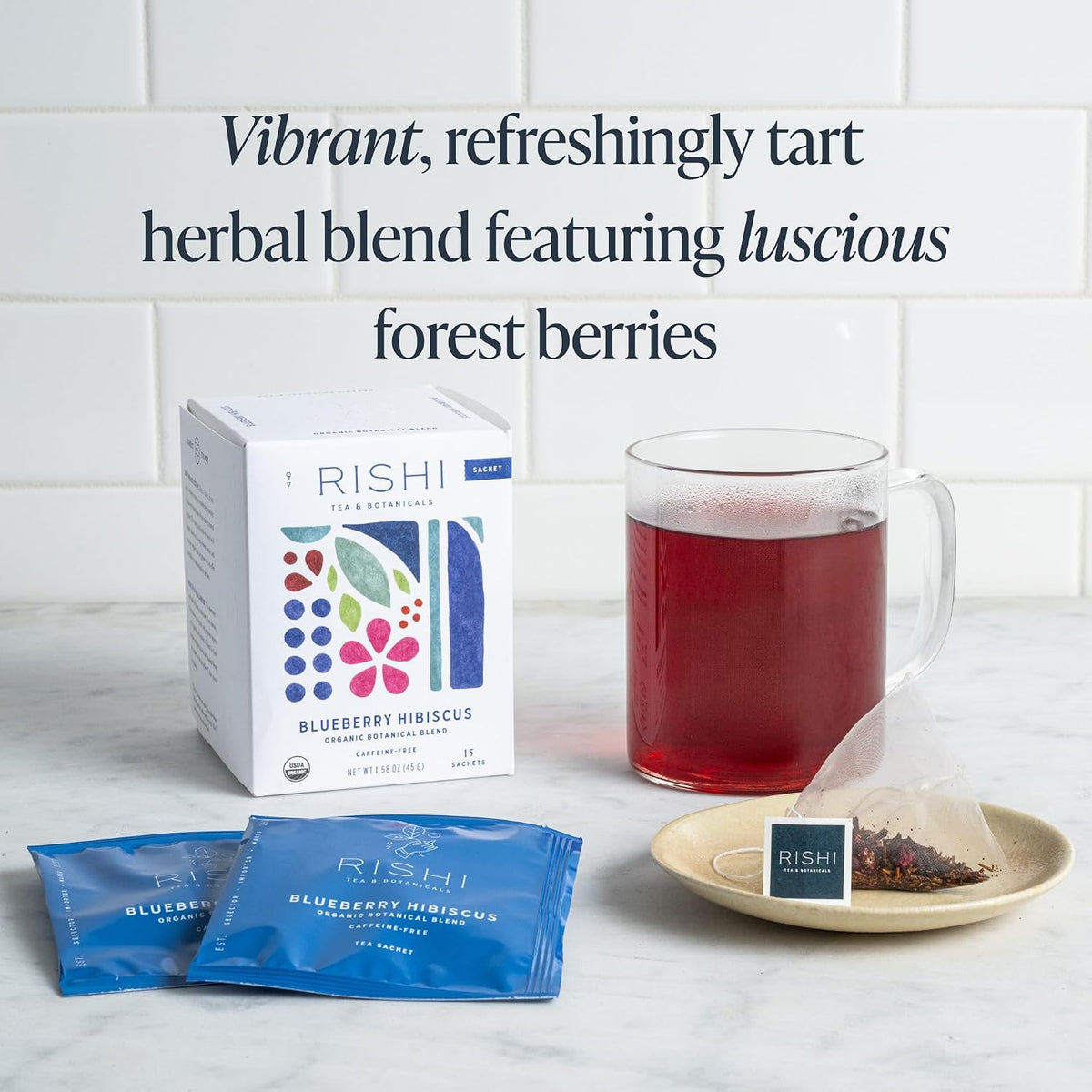 Rishi Tea Blueberry Hibiscus Organic Herbal Tea Bags, Caffeine Free, 15ct