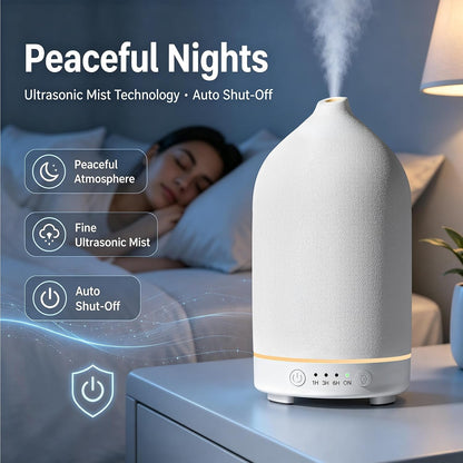 Gooamp 200ML Ceramic Essential Oil Diffuser for Home - Ultrasonic Aromatherapy Diffuser Humidifier with 7 Color LED Lights, Auto Shut-Off, 3 Timers for Bedroom, Office, Yoga, Black