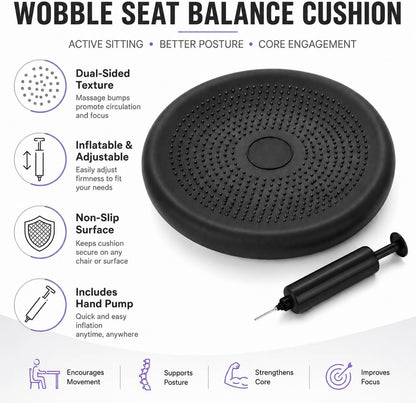Hanstuten Wobble Seat Cushion & Core Balance Disc - Rubber Wiggle Seat for Active Sitting, Office Desk Chair, and Core Strength Training