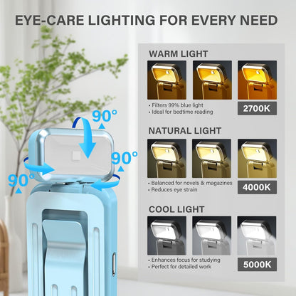KTEBO 2 Pack Rechargeable Book Light Clip-On Reading Light for Books in Bed | 9 eye-friendly modes from 3 color temperatures and 3 brightness, USB-C up to 30 hrs - Black & Black
