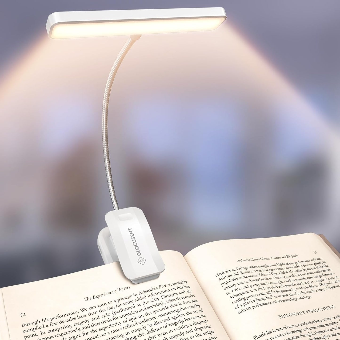 Glocusent 630nm Red Light Reading Light, 26 LEDs Zero Blue Light, 1600K Amber Book Light with 3 Modes & 5 Brightness Dimmable, 120H Runtime, Eye-Care Clip on Light for Book Lovers and Kids