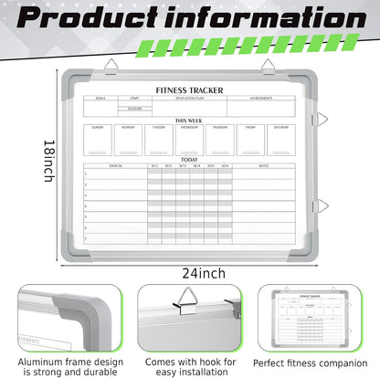 Lincia 16 x 12 Inch Fitness Tracker Whiteboard Workout Calendar for Home Gym Dry Erase Planner Hanging Removable to Do List for Wall Whiteboard with Aluminum Frame for Gym Program(Style A)