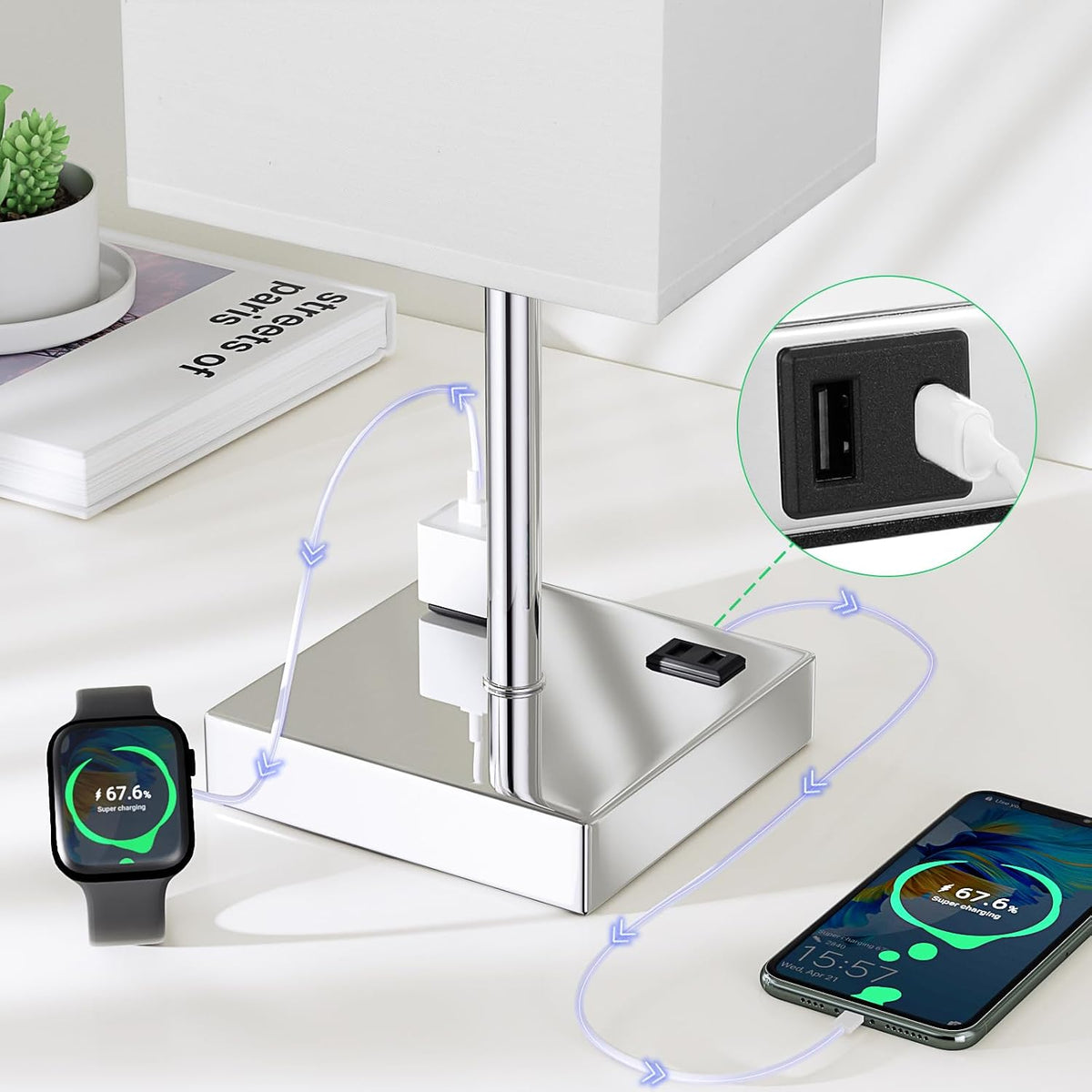 Touch Bedside Table Lamp for Bedroom - Dimmable, USB C+A, 2 AC Outlets