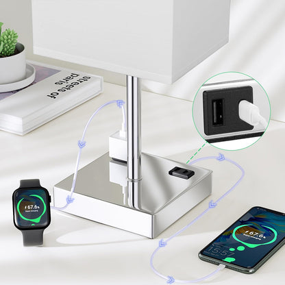 Touch Bedside Table Lamp for Bedroom - Dimmable, USB C+A, 2 AC Outlets