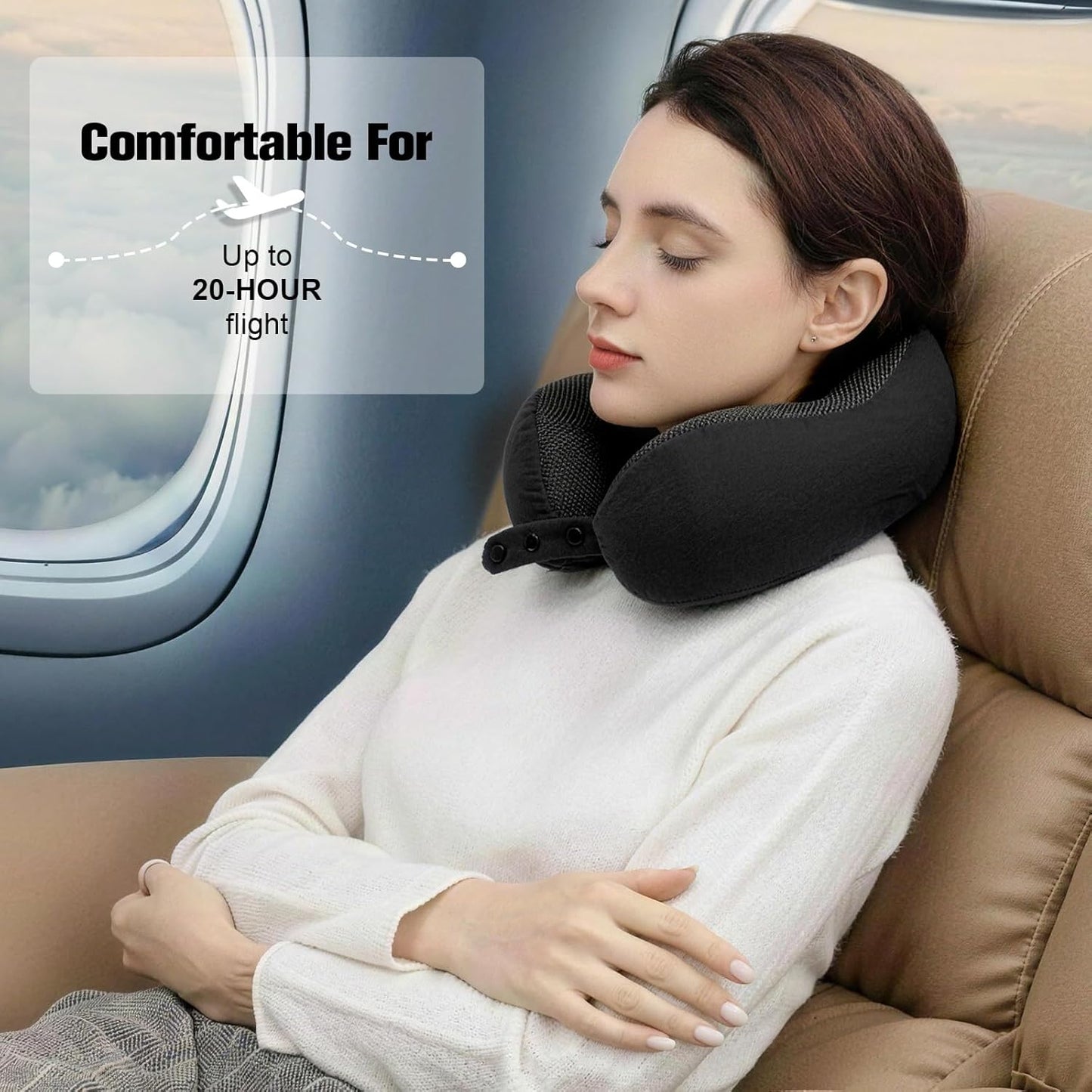 Cirorld Neck Pillow for Traveling, Travel Pillows for Airplanes,100% Pure Memory Foam Travel Neck Pillow, Adjustable Flight Pillow, Portable Plane Accessories with Eye Mask, Earplugs, Carry Bag