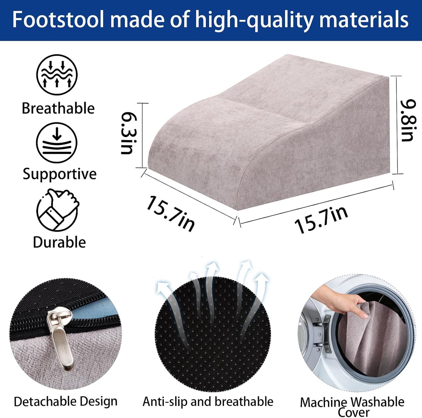 Foot Rest for Under Desk at Work, Ergonomic Under Desk Footrest with Washable Cover for Office, Home & Gaming Leg Elevation Pillow Black