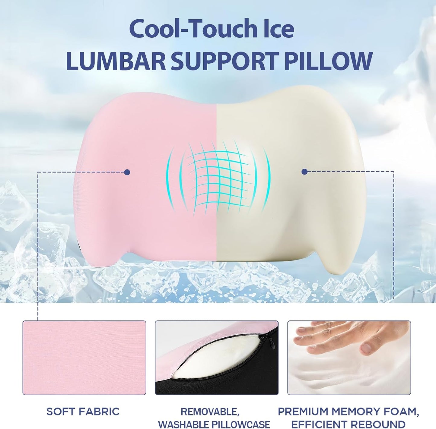 Lumbar Support Pillow for Office Chair, Car Lumbar Pillow Lower Back Pain Relief, Memory Foam Back Cushion with 4D Mesh Cover and Adjustable Straps, Ergonomic Chair Back Pillow for Car,Bed, Gaming