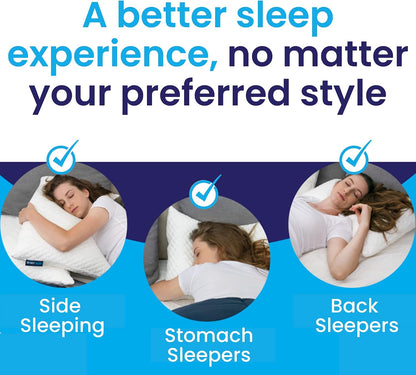 Sidney Sleep Adjustable Curved Pillows for Neck and Shoulder Support with Extra Shredded Fill - Cervical Contour Pillow for Side and Back Sleepers - Queen Size 19" x 29" CertiPUR-US Certified (White)