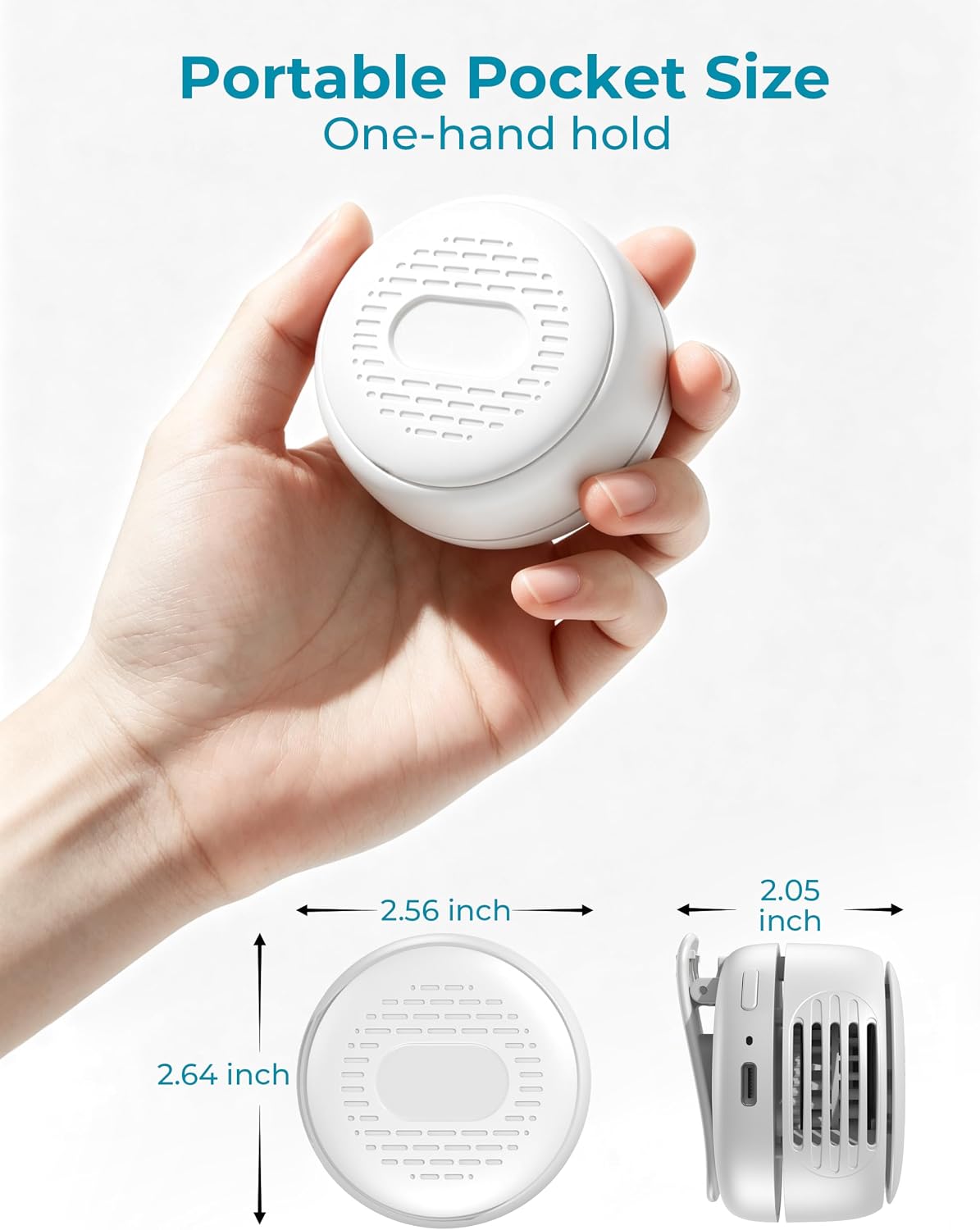 Portable Clip On Mini Fan, Personal Wearable Bladeless Fan with Sturdy Clip for Shirt Waist Bag Strap & Baby Carrier, Lightweight 2.89oz Rechargeable Whirlwind Fans for Work Travel Theme Park Wedding