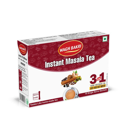Wagh Bakri Instant Masala Tea | 3 in 1 Sugar+Milk Solids+ Tea | 10 Single Serve Sachets | 140g (4.93 Ounce)