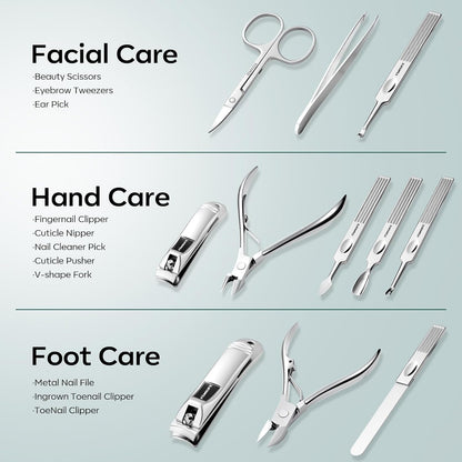 FAMILIFE Stainless Steel Manicure Set 11-in-1 Professional Nail Clipper Kit
