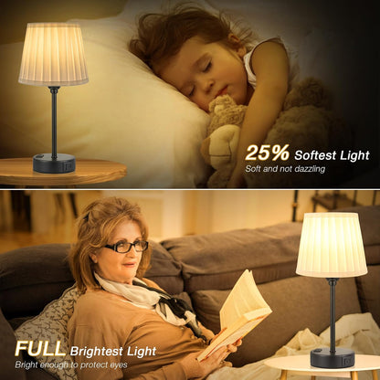 Mini Bedside Lamps for Bedrooms Set of 2 - Nightstand Bedroom Lamps with USB C Port and AC Outlet Charging, Dimmable Touch Small Bed Side Table Lamp, Black Night Stand Light for Kids/Guest Room