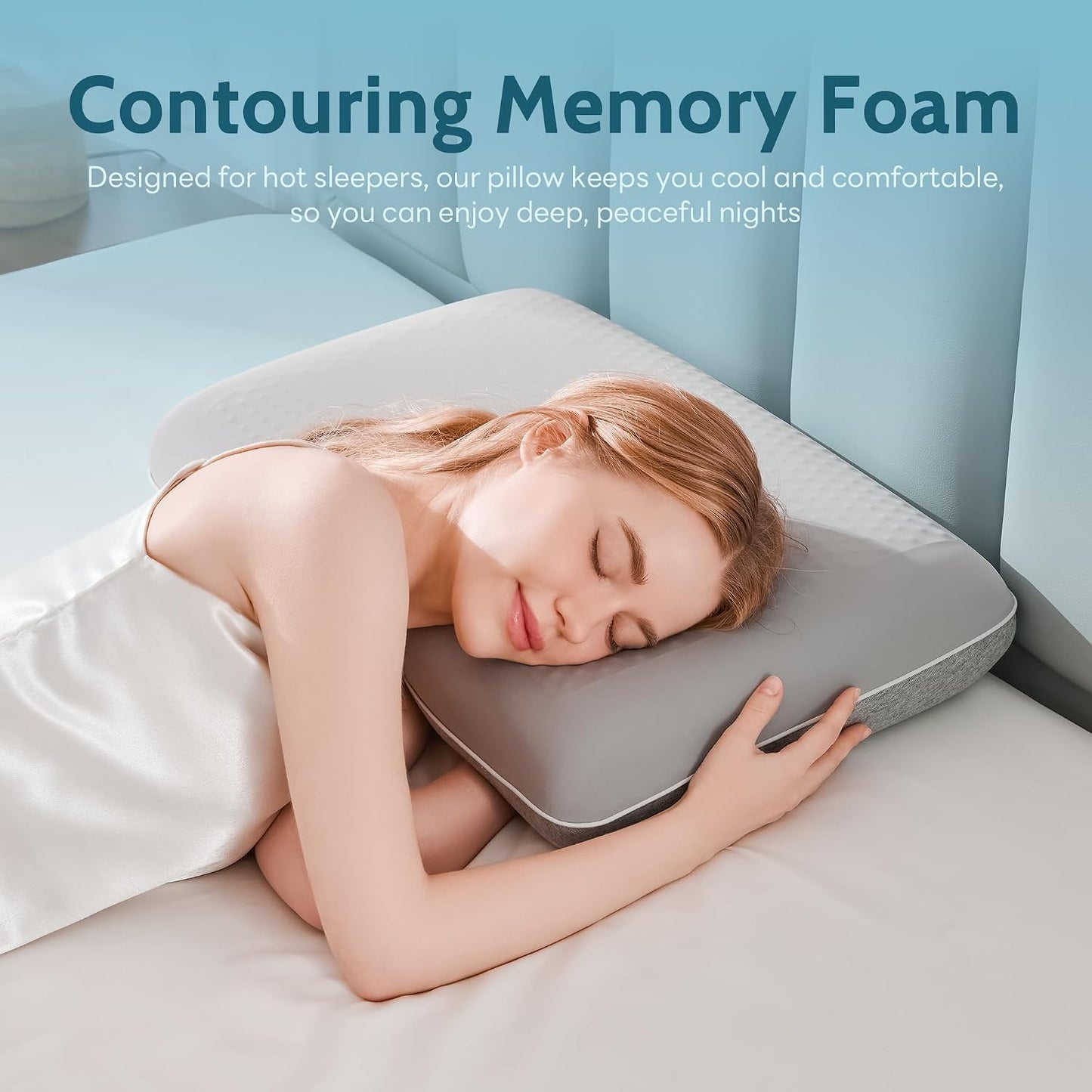 Gel Cooling Pillows for Hot Sleepers, Cooling Memory Foam Pillow with Reversible & Removable Cover, Cold Pillow for Side & Back Sleepers, All-Season Comfort, Standard Size, Grey