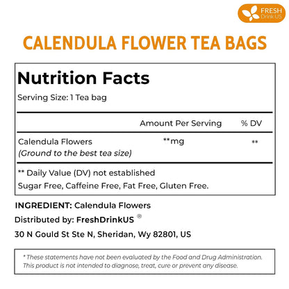 FreshDrinkUS, Premium Calendula Flower Tea, 55 Count, Pure, Caffeine Free
