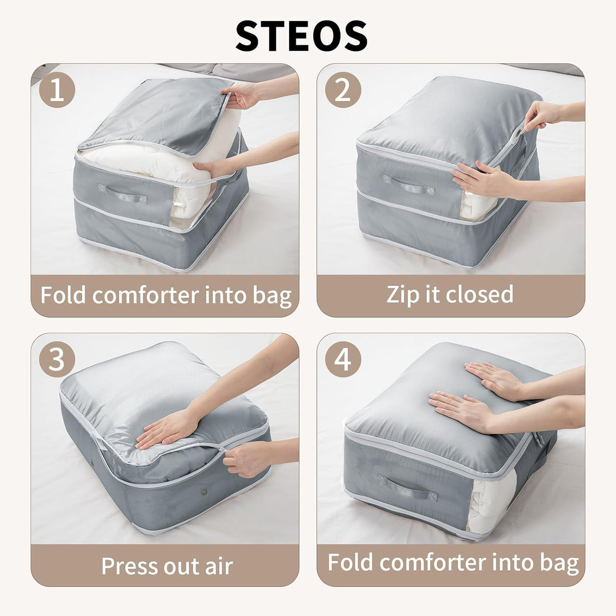 DIMJ Comforter Storage Bag - Blanket Storage Organizer Compression Bags, Large Capacity Ultra Space Saving Self Compression Organize for Bedding, Pillow, Duvet, Sheet Storage with Zipper Window