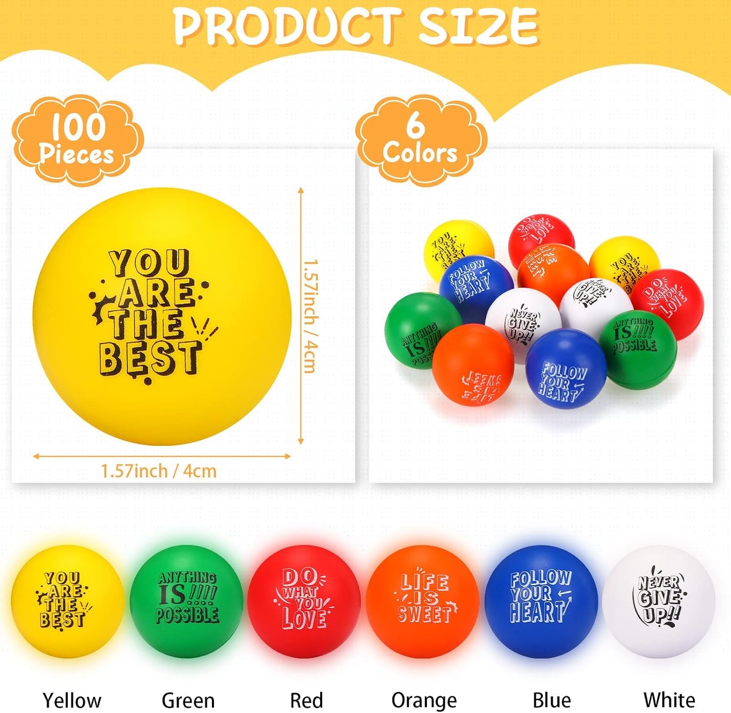 Leyndo 200 Pcs Relief Foam Balls Bulk for Adults with Motivational Quotes
