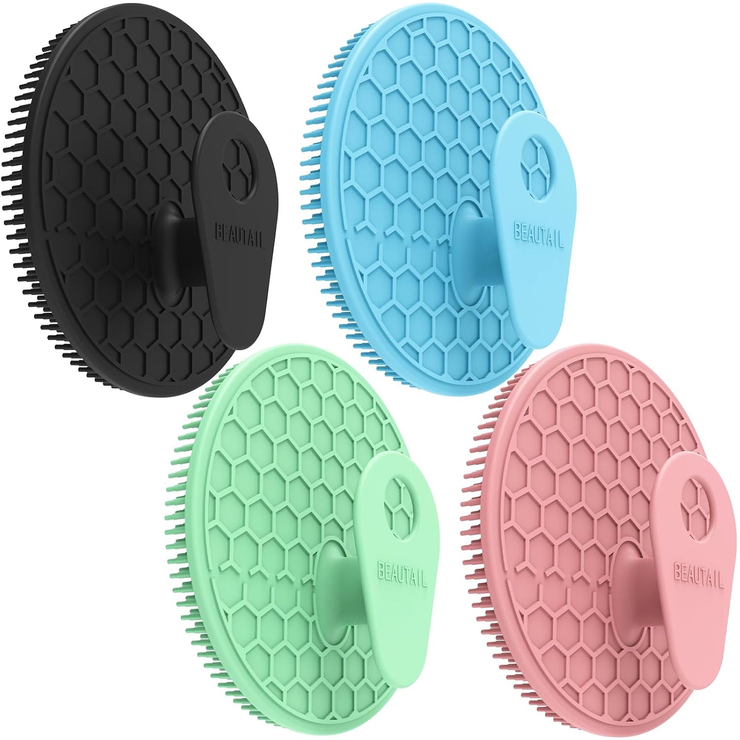 Silicone Body and Face Scrubber Set 5 Pack, BEAUTAIL Shower Bath Scrubber, Gentle Exfoliating Brush for Women Men Sensitive Skin, More Hygienic Than Traditional Loofah, Long Lasting, Black+Pink+Green