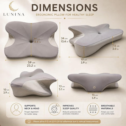 LUNINA Cervical Pillow for Neck Support, Memory Foam Contour Pillow | CertiPUR-US Certified, Medium-Firm Support