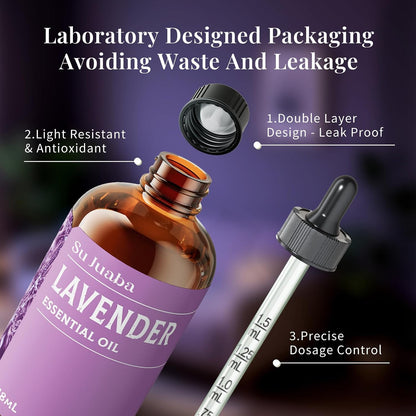 SU JUABA Lavender Essential Oil for Aromatherapy, Sleep & Relaxation | Calming Scent for Diffusion & Skin Care, Ideal for DIY Candles Soap & Fabric Softening - 118mL / 4 fl oz