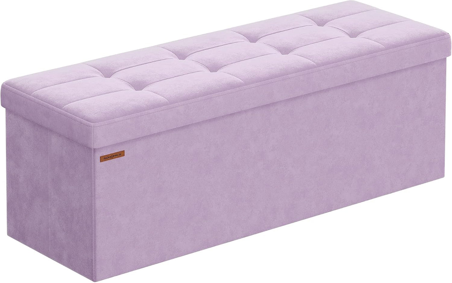 SONGMICS Mazie Collection - Storage Ottoman Bench, Foldable Foot Rest, 15 x 43 x 15 Inches, End of Bed Bench, Storage Chest, Load 660 lb, Living Room, Bedroom, Entryway, Jelly Pink ULSF277R01