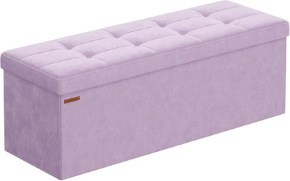 SONGMICS Mazie Collection - Storage Ottoman Bench, Foldable Foot Rest, 15 x 43 x 15 Inches, End of Bed Bench, Storage Chest, Load 660 lb, Living Room, Bedroom, Entryway, Jelly Pink ULSF277R01