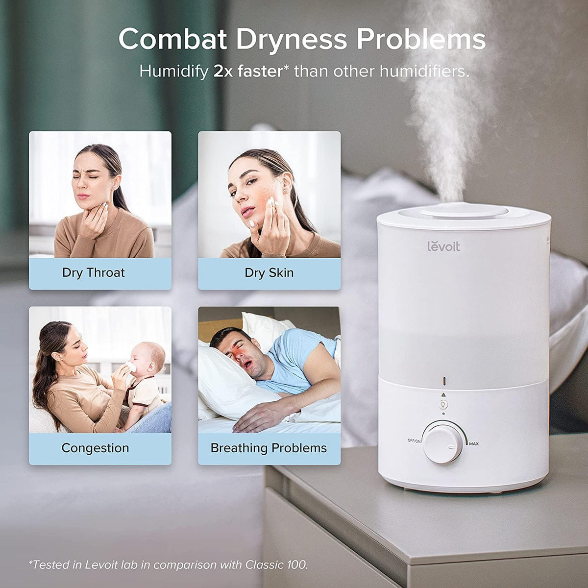 Levoit Humidifiers for Bedroom, Smart Warm and Cool Mist, Symptom Relief