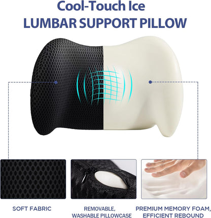 Lumbar Support Pillow for Office Chair, Car Lumbar Pillow Lower Back Pain Relief, Memory Foam Back Cushion with 4D Mesh Cover and Adjustable Straps, Ergonomic Chair Back Pillow for Car,Bed, Gaming
