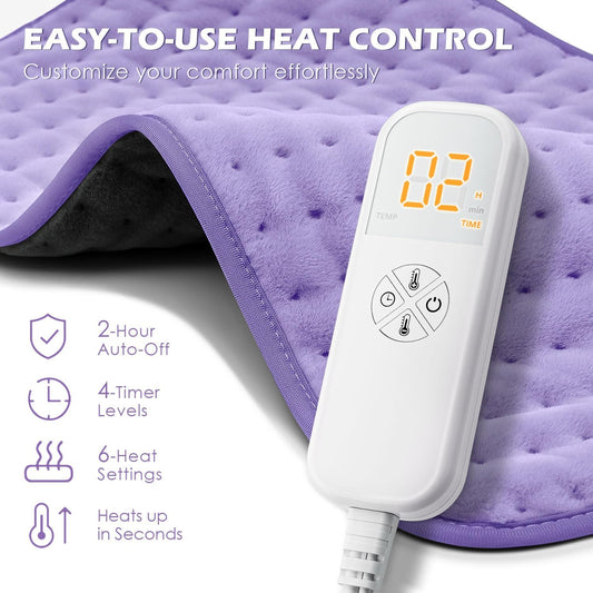 Heating Pad for Back, Neck & Shoulders, Soft Electric Heating Pad with Moist & Dry Heat, Auto-Off, Machine Washable, Birthday Gifts for Women Wife Mom Her (Sunset Purple, 12"x24")
