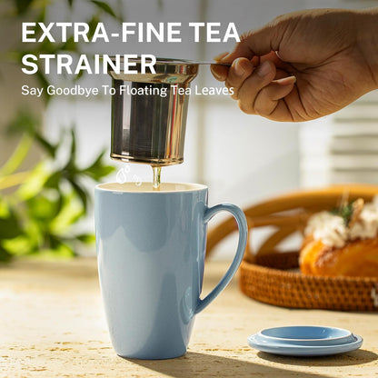 Sweese 15oz Porcelain Tea Mug with Infuser and Lid – Microwave Safe, Ergonomic Handle, Lead-Free Glaze, for Loose Leaf Tea