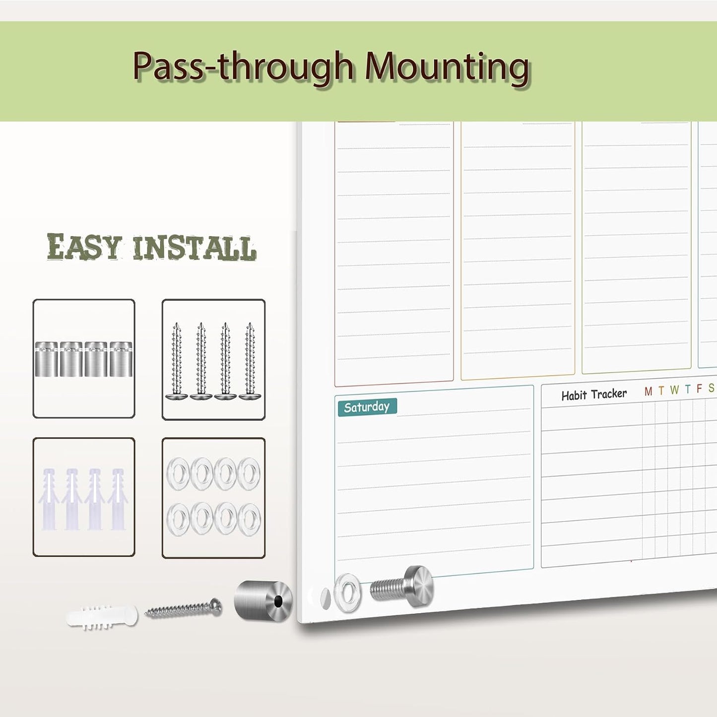Glass Colorful Weekly Dry Erase Board for Wall,Weekly Planner Whiteboard for Wall 24"x18",Frameless Mounting,Medium Weekly Wall Calendar Dry Erase for Office/School/Home