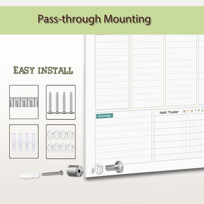 Glass Colorful Weekly Dry Erase Board for Wall,Weekly Planner Whiteboard for Wall 24"x18",Frameless Mounting,Medium Weekly Wall Calendar Dry Erase for Office/School/Home