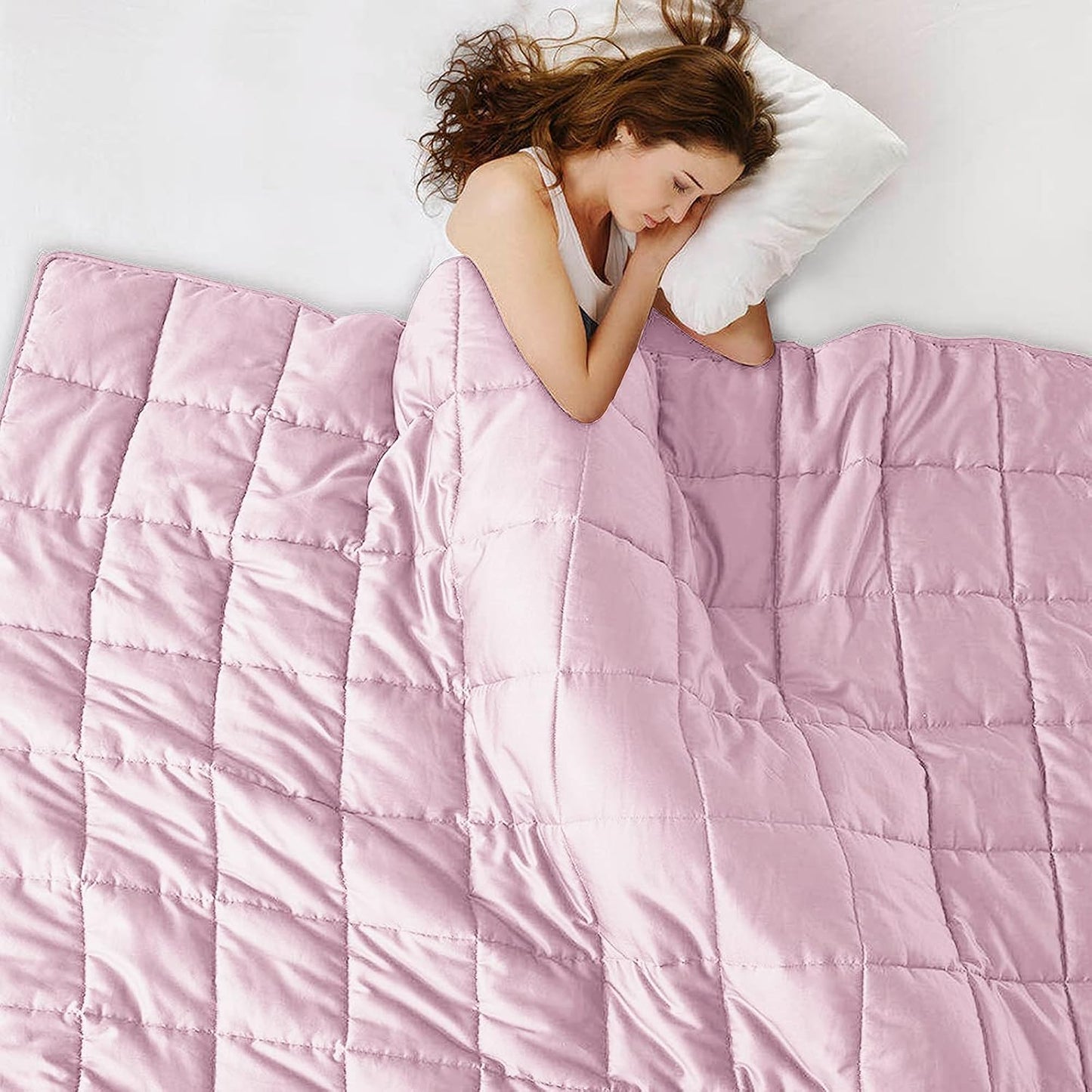 L'AGRATY Weighted Lap Pad 7lb: Small Weighted Blanket for Adults - Cooling Portable Travel Blanket for Relaxation Sleeping - Washable All-Season (29" x 24")