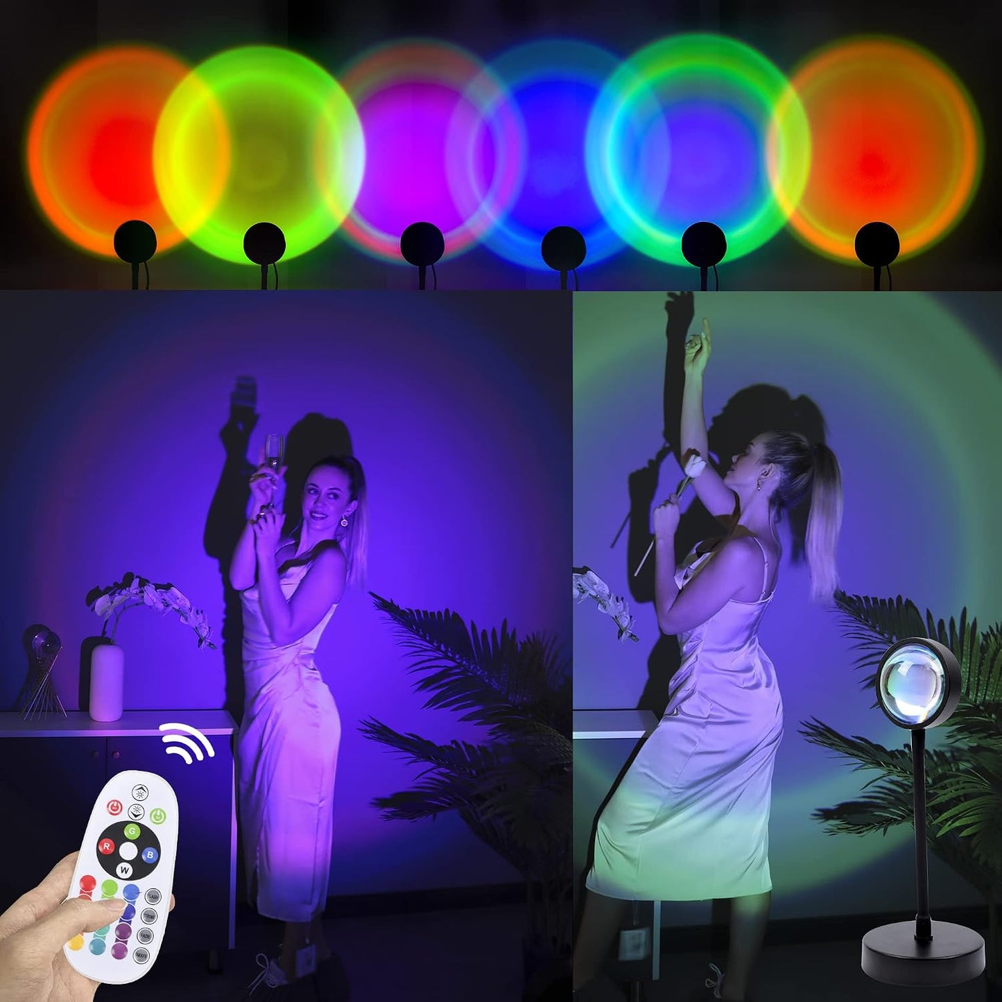 Sunset Lamp, Lights,Sunset Projection Lamp 16 RGB Color Changing Night Light 360 Degree Bracket for Self-Media Light Romantic Wedding Birthday Party Bar Restaurant Photo Background Gifts