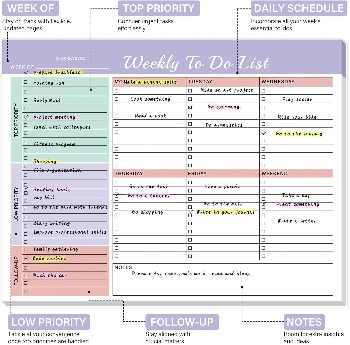 Weekly To Do List Notepad with 52 Undated Sheets（8.5"×11"）- Weekly Desk Planner Pad with Spiral Binding for Women & Man, Office, School and Home Personal Organizer