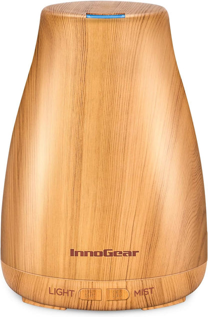 InnoGear Essential Oil Diffuser, Ultrasonic Diffusers for Home Aromatherapy Humidifier for Bedroom Room 7 Colors LED 2 Mist Mode Auto Off, Basic White