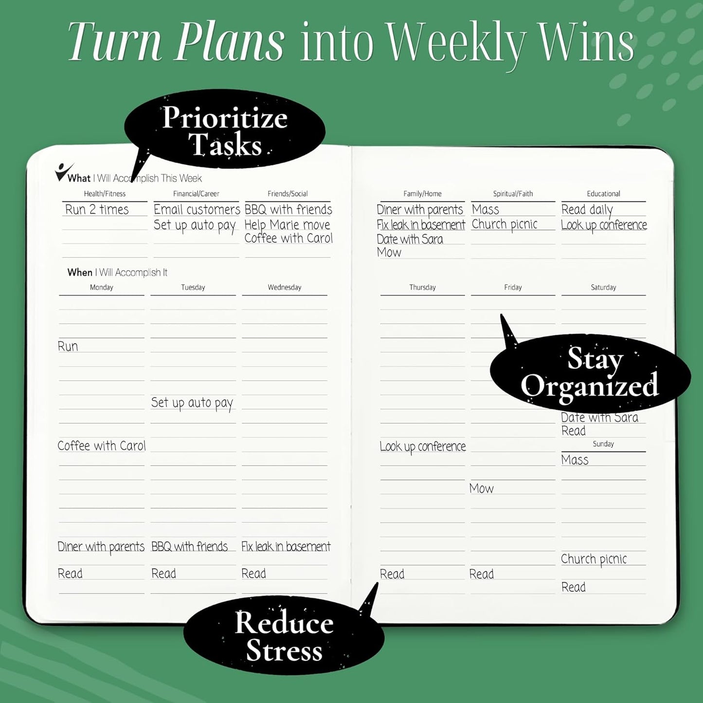 Goal Crazy Undated Planner – 90 Day Guided Journal & Productivity Organizer, A5 Daily & Weekly Planner with Goal Setting, Habit Tracker, To Do List, Academic & Work Calendar, Leather Hardcover - Black