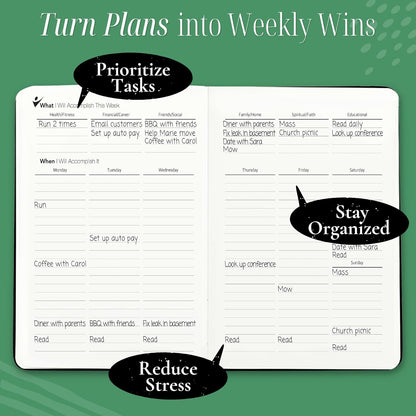 Goal Crazy Undated Planner – 90 Day Guided Journal & Productivity Organizer, A5 Daily & Weekly Planner with Goal Setting, Habit Tracker, To Do List, Academic & Work Calendar, Leather Hardcover - Black