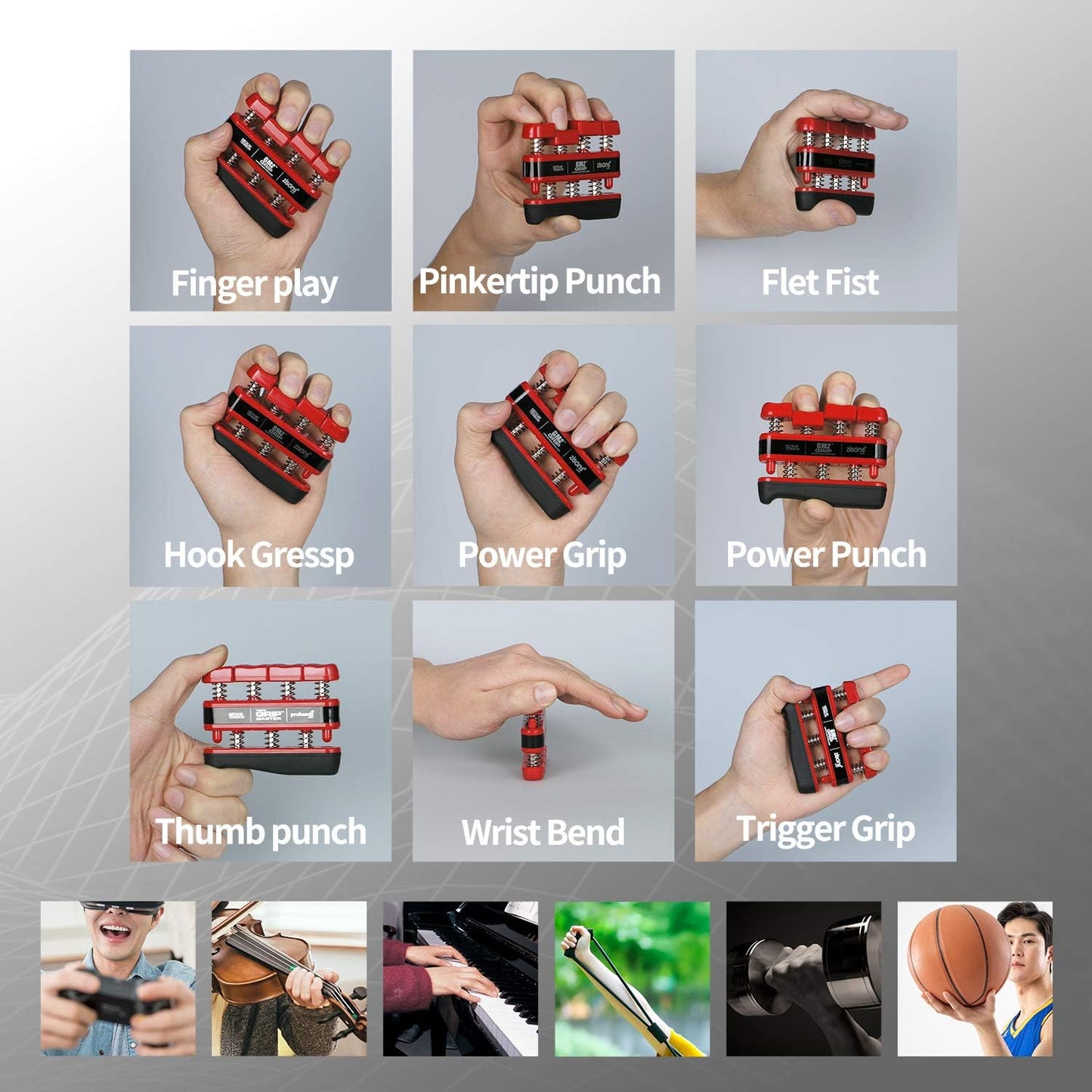 GM2 Grip Exerciser, Hand Exerciser, Finger Exerciser. 9lb(Black) 7lb(Red) 5lb(Blue)