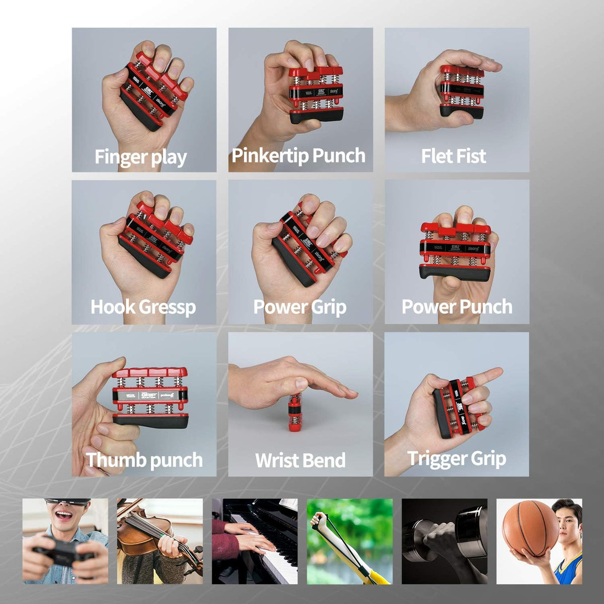 GM2 Grip Exerciser, Hand Exerciser, Finger Exerciser. 9lb(Black) 7lb(Red) 5lb(Blue)