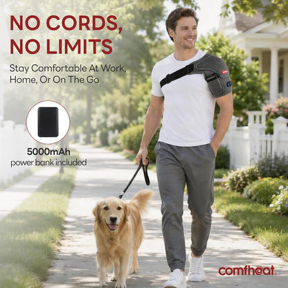 Cordless Shoulder Heating Pad with Vibration Massage for Frozen Shoulder Rotator Cuff Pain Relief, 5000mAh Battery Powered Heated Shoulder Brace Wrap, 1-3H Hot Compress for Men & Women