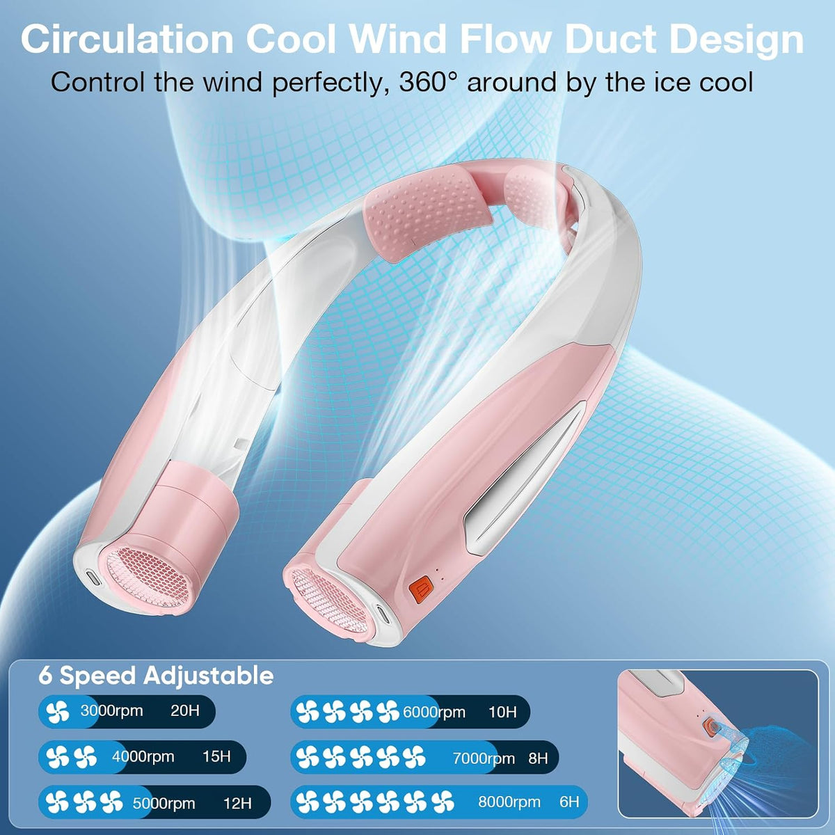 Hionly AI Neck Fan, 6 Speeds Adjustable Portable Personal Fan Rechargeable, Faster Cooling Wearable Fan, Ultra Quiet for Home, Office, Travel, Outdoor