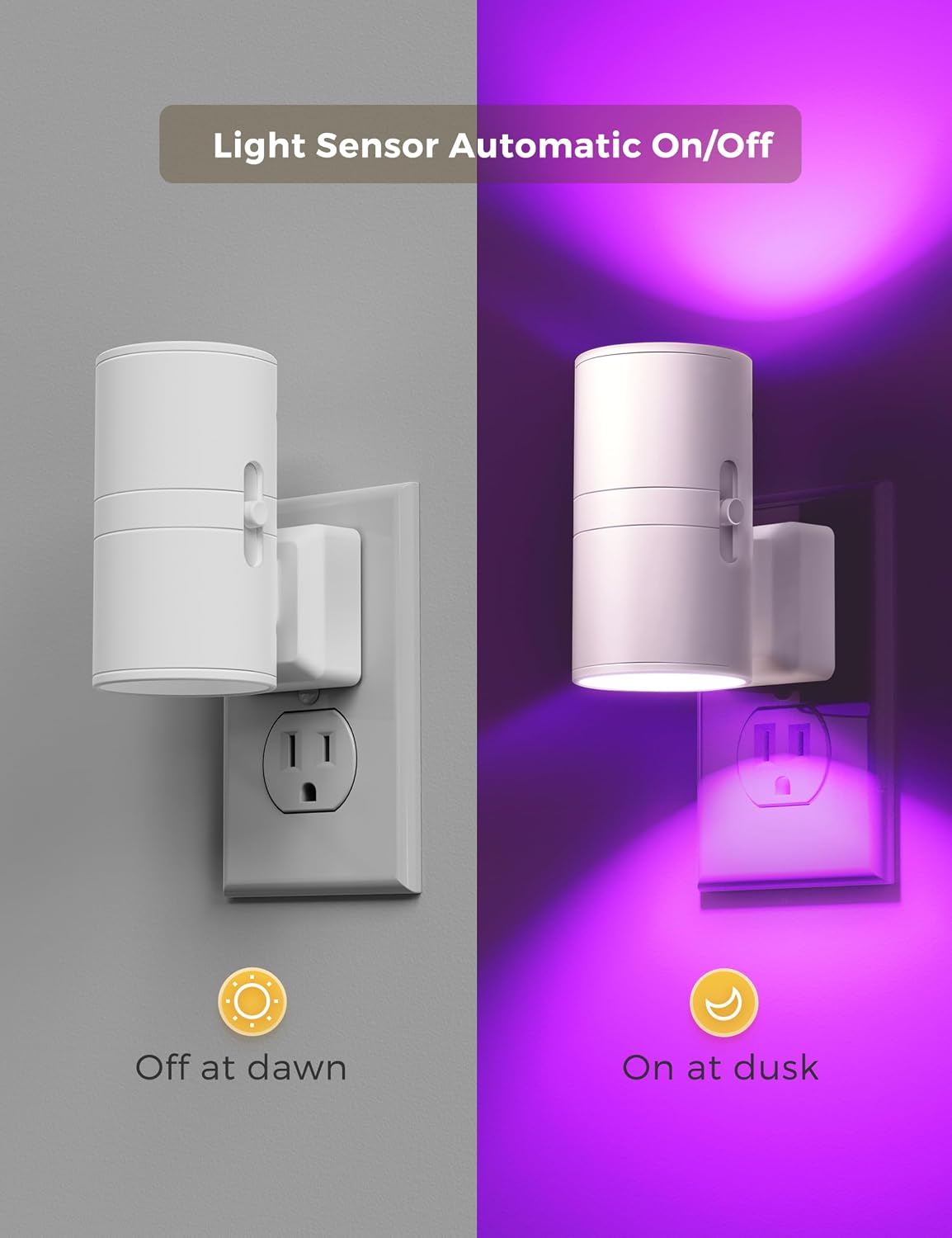 L LOHAS LED Night Light, Amber Nightlight, Dimmable Night Light 100LM, Light Sensor, Yellow Nightlight, Sleep Light for Kids, Soft & Warm Light for Bedroom, Hallway, Bathroom, 2 Pack
